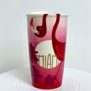 2016 Starbucks Miami Florida Flamingo Pink Ceramic Travel Tumbler w Lid